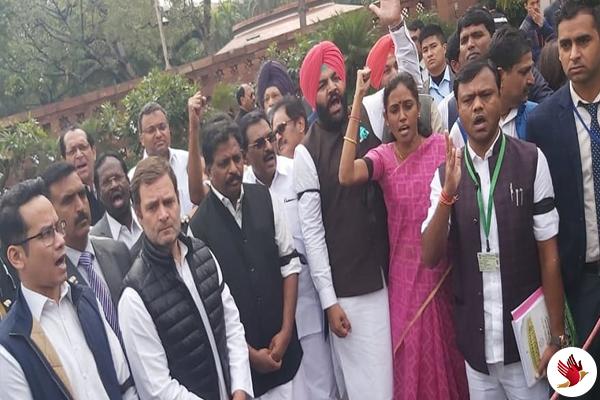 सांसदों ने राहुल गांधी के नेतृत्व में किया सरकार के खिलाफ प्रदर्शन